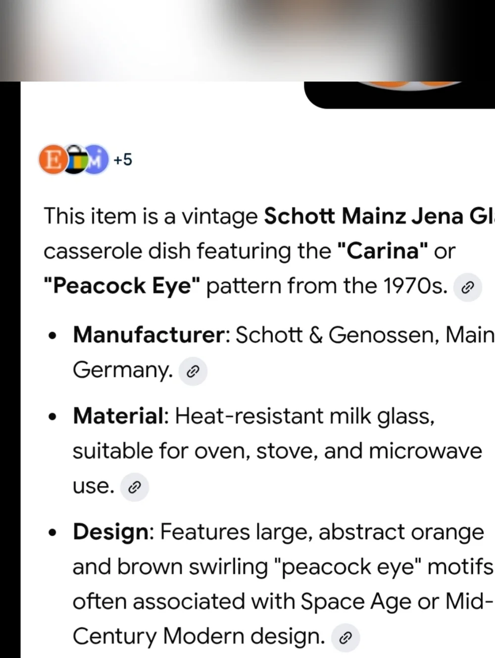 1970s Jena Glas  Peacock Eye/ Carina By Schott Mainz Casserole W/lid
